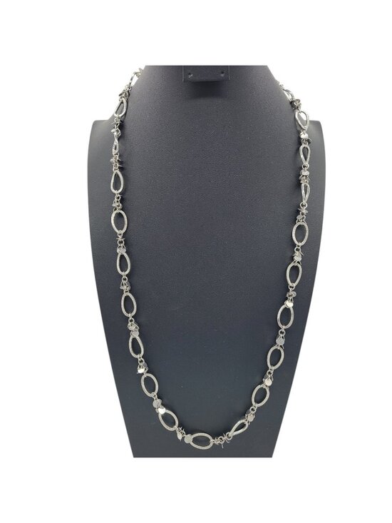 Lia Sophia Jewelry - Lia Sophia Silver Toned Textured Link Necklace Sparkling Discs 32" Plus